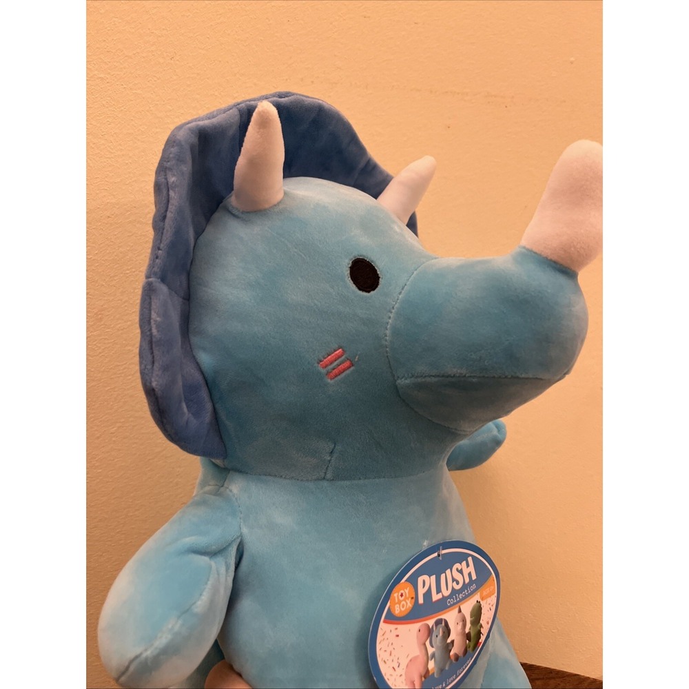 Greenbrier International Stuffed Plush Blue Dinosaur Triceratops Squishy Pillow - Picture 5 of 8